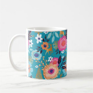 Caneca De Café Vintage teste padrão floral, da rena & do floco de