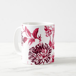 Caneca De Café Vintage Toile floral No.2 do vermelho de cereja