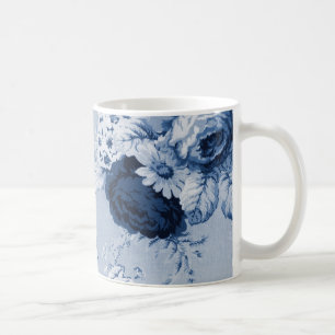 Caneca De Café Vintage Toile floral No.4 do azul de índigo