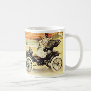 Caneca De Café Vintage Transportation, Mulher em Carro Convertíve