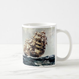 Caneca De Café Vintage Transportion, Clipper Navega em Rough Seas