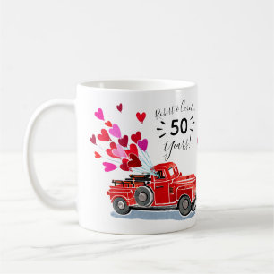 Caneca De Café Vintage Truck Hearts Anniversário Adicionar Nomes