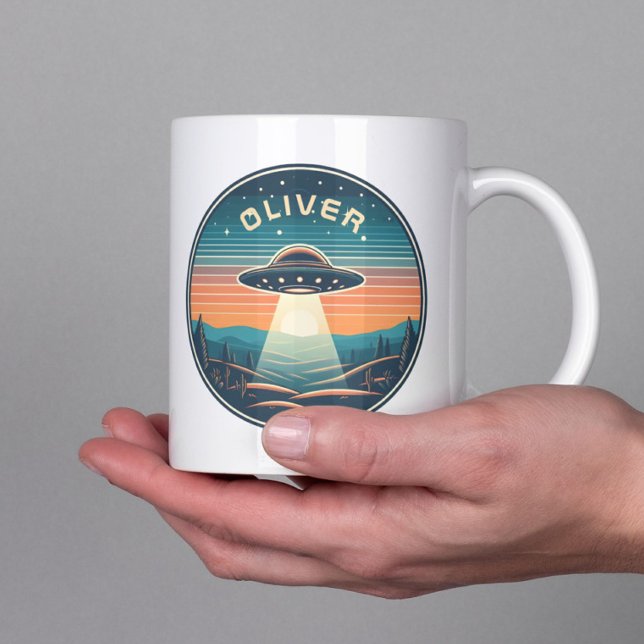 Caneca De Café Vintage UFO em Sunset Personalizado (Criador carregado)