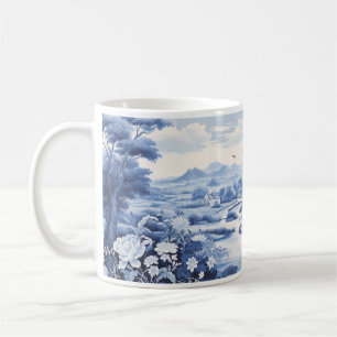 Caneca De Café Vintage Uma Paisagem Em Branco E Azul