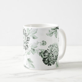 Caneca De Café Vintage verde & branco Toile floral No.2 da espuma