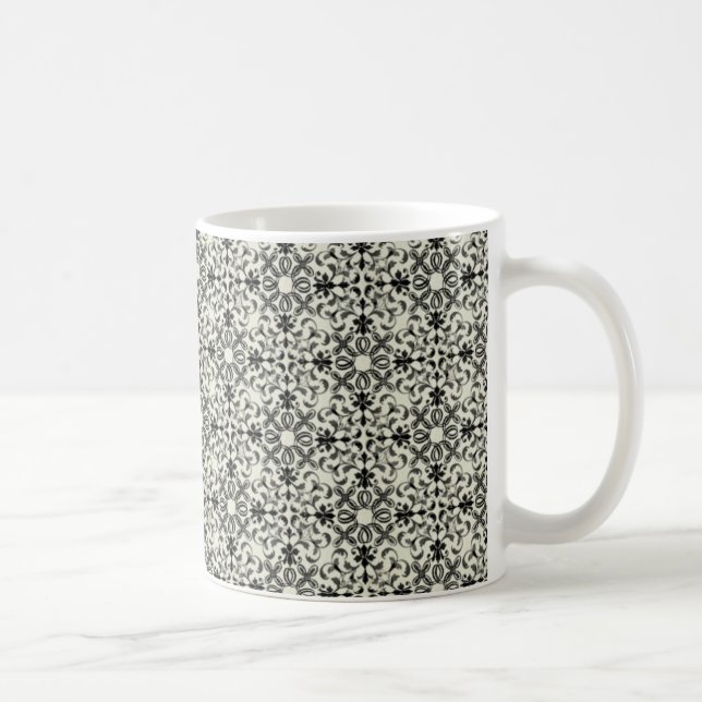 Caneca De Café Vintage Vibrance Damask Mug, Cinza (Direita)
