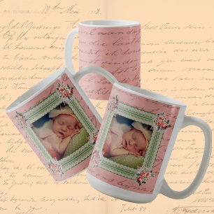 Caneca De Café Vintage Victorian Faded Damask Baby Photo