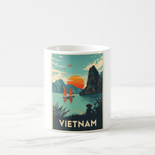 Caneca De Café Vintage Vietnam Viagem Retro Ha Long Bay
