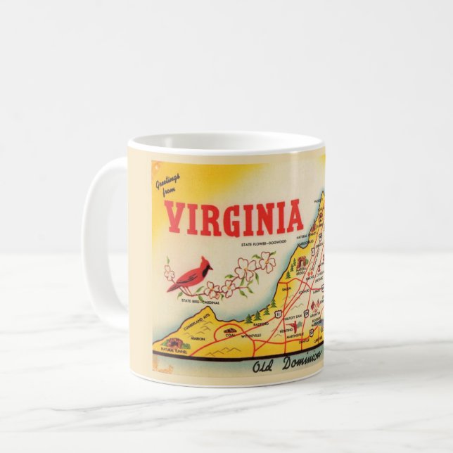 Caneca De Café Vintage Virginia Map Mug (Frente Esquerda)