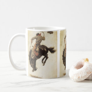 Caneca De Café Vintage Western, Cowboy num Cavalo Bucker Bronco