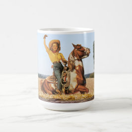 Caneca De Café Vintage Western Cowgirl Na Onda De Cavalo