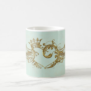 Caneca De Café Vintage Winged Heart Aqua Cream