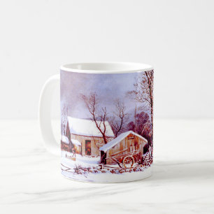 Caneca De Café Vintage Winter Fazenda Scene. Mogas presentes de N