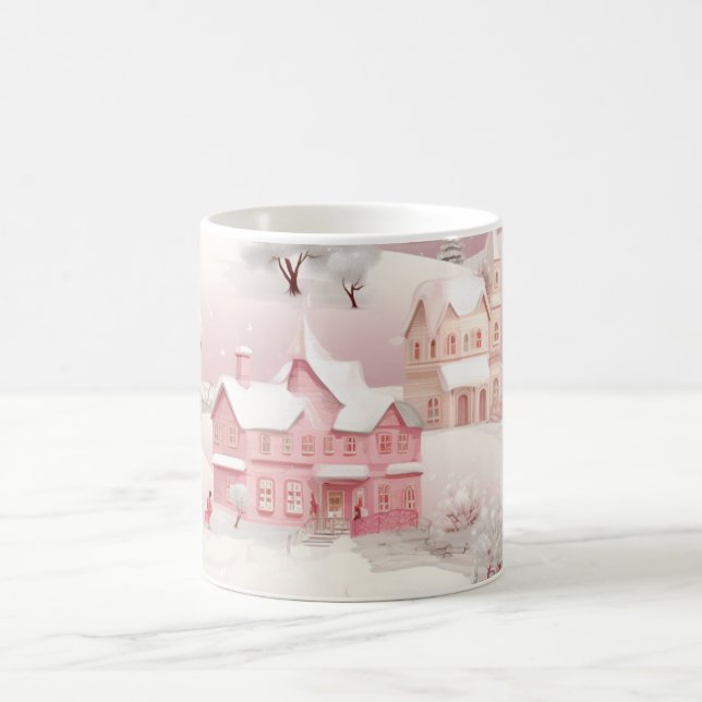Caneca De Café Vintage Winter Snowy Village Scenery (Centro)