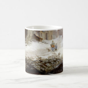 Caneca De Café Vintage Winter Windmill Snowscape e Paisagem