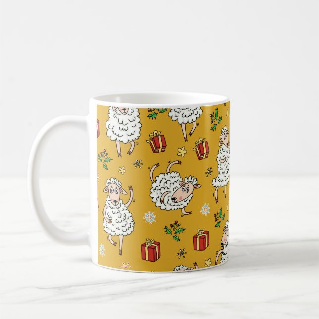 Caneca De Café vintagem de fundo de ovelha (Esquerda)