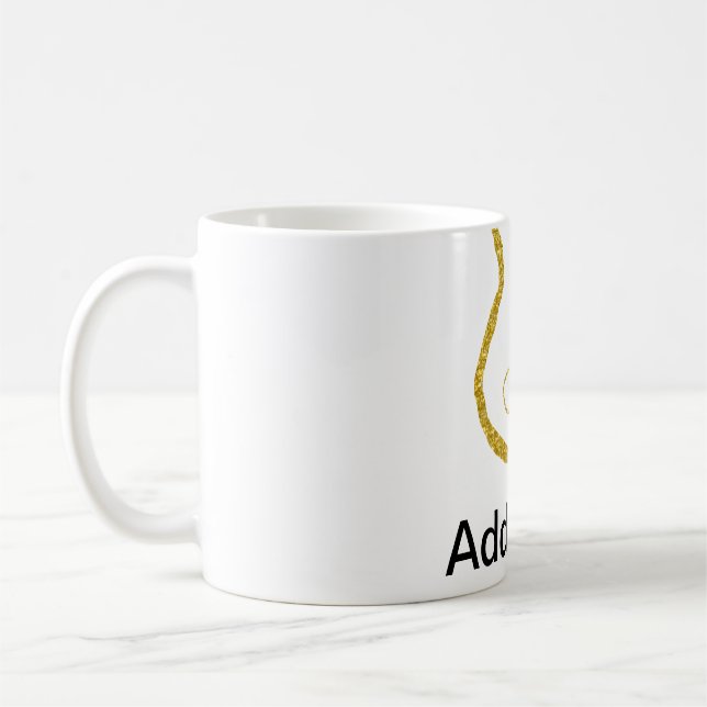 Caneca De Café Violão acústico brilho dourado adicionar nome dood (Esquerda)