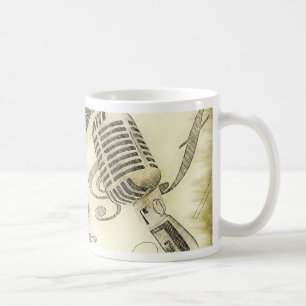 Caneca De Café Violão Vintage e Microfone