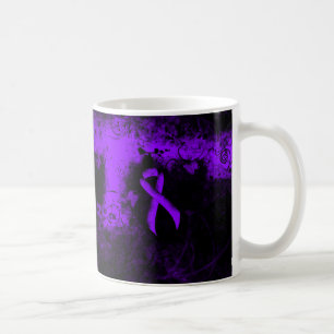 Caneca De Café Violet Ribbon Grunge Heart, Linfoma de Hodgkin
