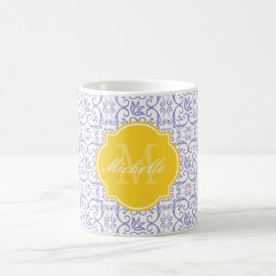 Caneca De Café Violet Tulip Damask Monograma Mug