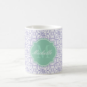 Caneca De Café Violet Tulip Damask Monograma Mug