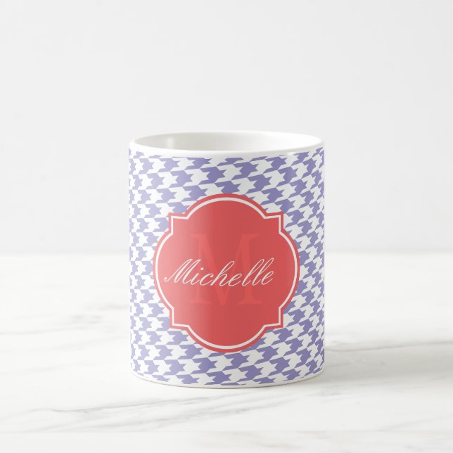 Caneca De Café Violet Tulip Houndstooth Monograma (Centro)