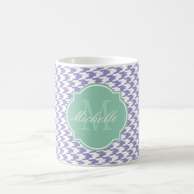 Caneca De Café Violet Tulip Houndstooth Monograma (Centro)