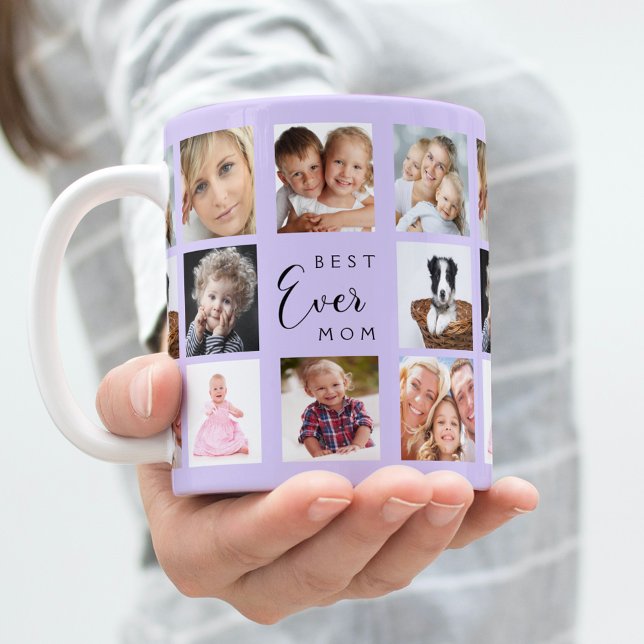 Caneca De Café Violeta da lavanda de colagem de fotos da mãe (Criador carregado)