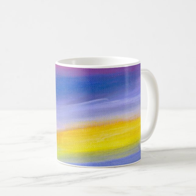 Caneca De Café Violeta e Raio Dourado Abstrato (Frente Esquerda)