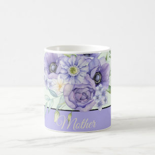 Caneca De Café Violeta floral aquarela personalizável 