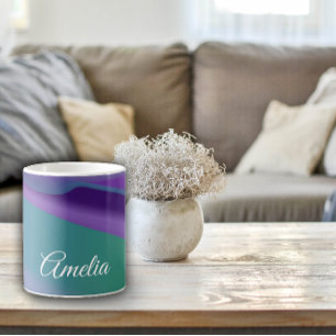 Caneca De Café Violeta púrpura de onda minimalista com nome