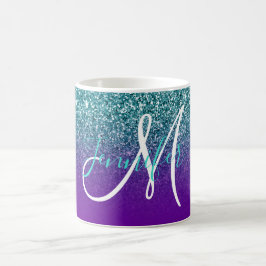 Caneca De Café Violeta Roxo e Verde Água Gradiente Glitter Monogr