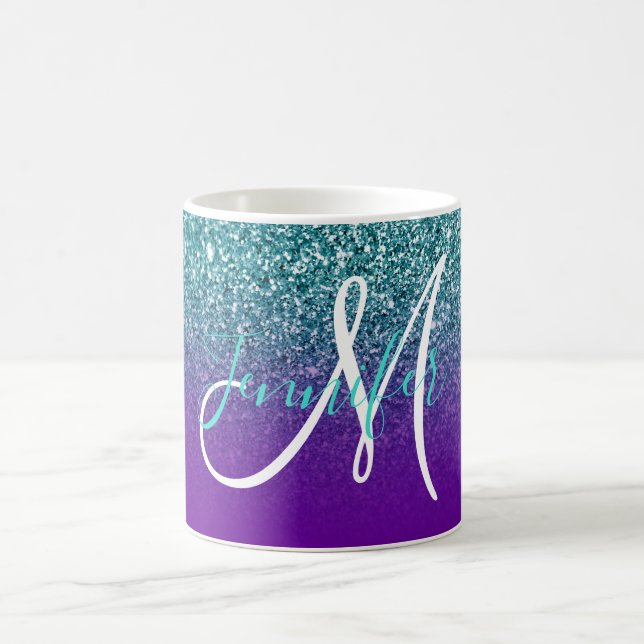 Caneca De Café Violeta Roxo e Verde Água Gradiente Glitter Monogr (Centro)