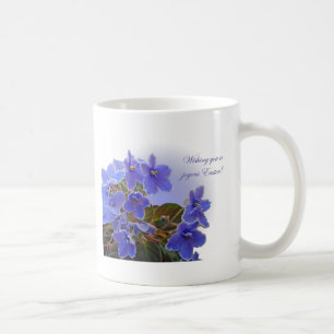 Caneca De Café Violetas africanas azuis páscoas