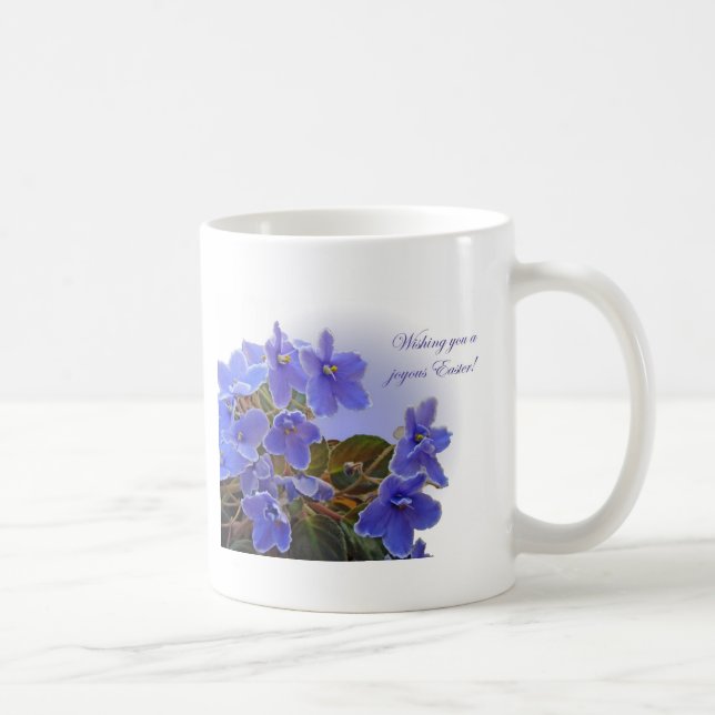 Caneca De Café Violetas africanas azuis páscoas (Direita)