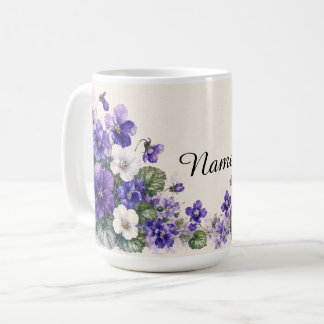 Caneca De Café Violetas personalizadas da flor de nascimento de f
