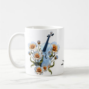 Caneca De Café Violino Branco com Flores - Música e Natureza Eleg