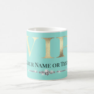 Caneca De Café VIP Glamouroso em Ouro sobre Azul Turquesa