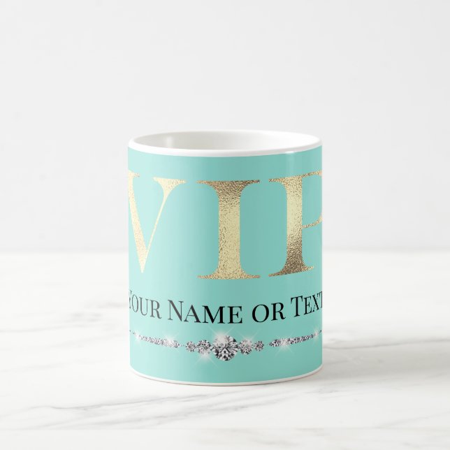 Caneca De Café VIP Glamouroso em Ouro sobre Azul Turquesa (Centro)