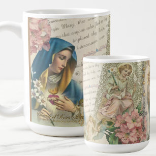 Caneca De Café Virgem Abençoada Mary Vintage Católica Rosary Mari
