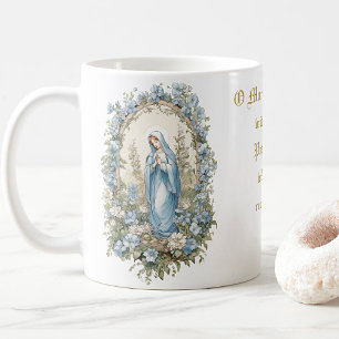 Caneca De Café Virgem Católica Mary Prayer Blues Floral