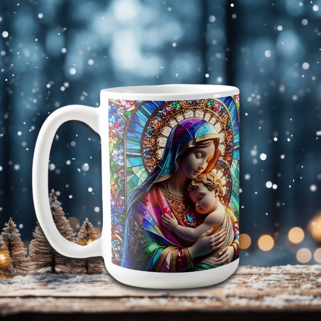 Caneca De Café Virgem Maria e Bebê Jesus Vidro Mantido (Criador carregado)