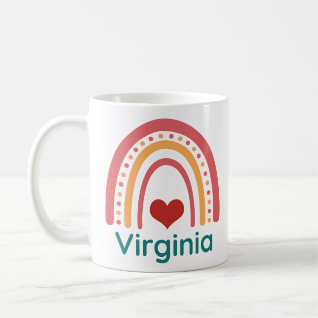 Caneca De Café Virginia Name Vintage Boho Rainbow (Esquerda)