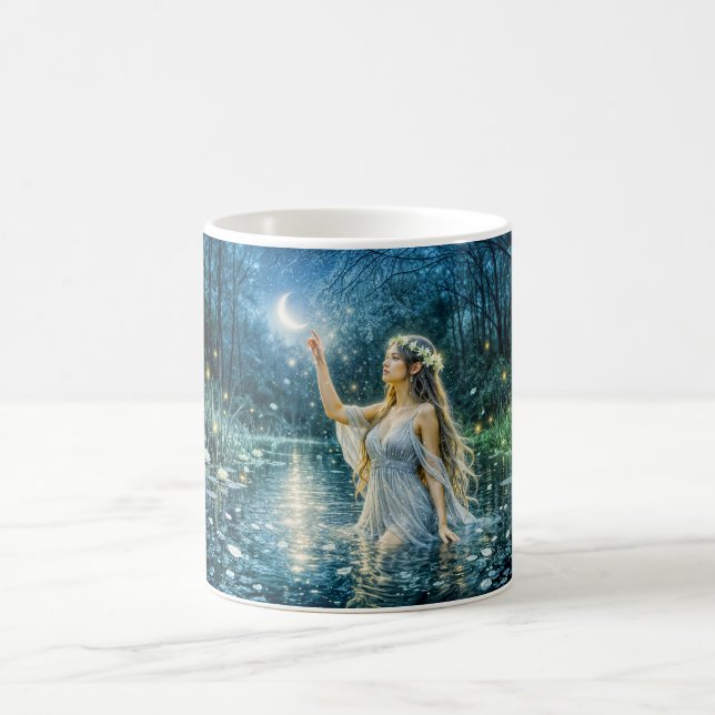 Caneca De Café Virgo Zodiac with Moonlit Maiden Holding a Glowing (Centro)