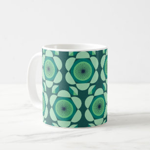 Caneca De Café Vírus floral dos anos 70 - verde e azul