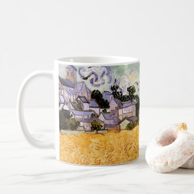 Caneca De Café Visão dos Auvers com a Igreja por Vincent van Gogh (Com Donut)