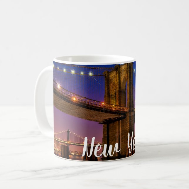 Caneca De Café Visão Noturna Cênica da Ponte do Brooklyn (Frente Esquerda)