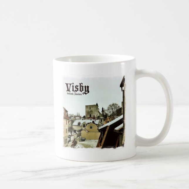 Caneca De Café Visby, Gotland, telhados da suecia com beira clara (Direita)