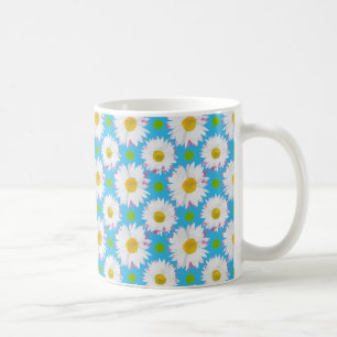 Caneca De Café Visitas Brancas e Bolinhas Verdes em Turquesa
