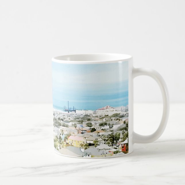 Caneca De Café Vista das costas, praia e cidade de Galveston (Direita)